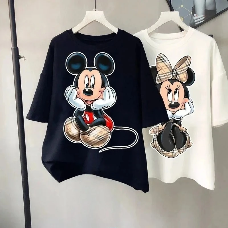 

Cartoon Mickey Minnie Fashion Retro Women's T-Shirt Kawaii Tops Ulzzang Short Sleeve Fashion Parent-child Cartoon Clothes Tops