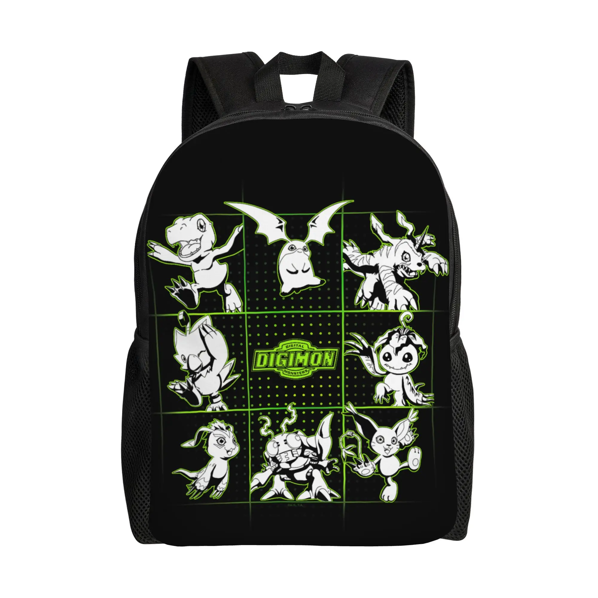 

Digimon Digital Character Grid with Logo Digital Monsters backpack ita bag mochila Portable Campus Retro Washable Rucksack
