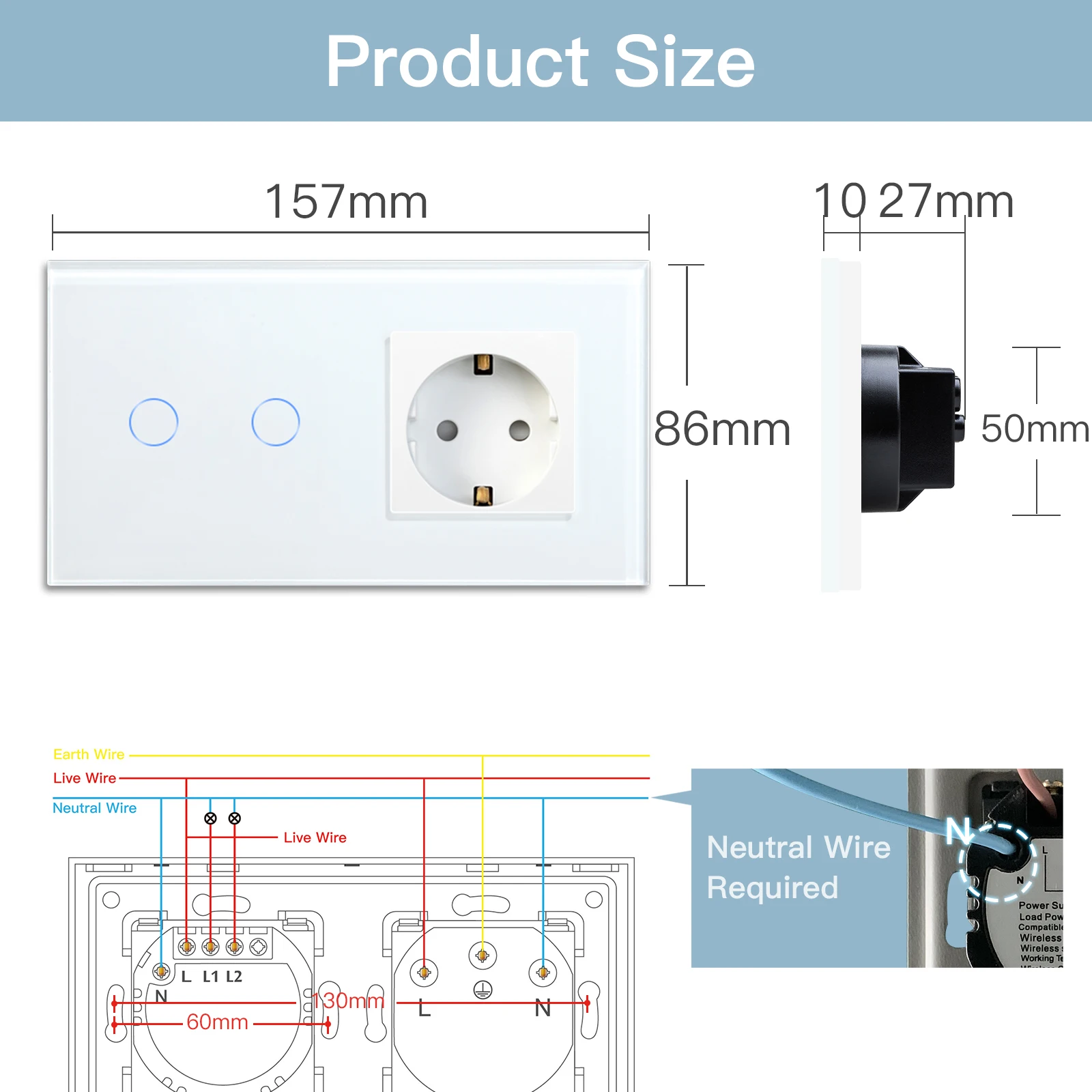 BSEED WIFI 1/2/3 Băng Đảng 1/2/3Way Đèn Tường Thông Minh Công Tắc Cảm Ứng Thông Minh cuộc Sống Ứng Dụng Kính Bình Thường EU Ổ Cắm Mà Không Cần Wifi