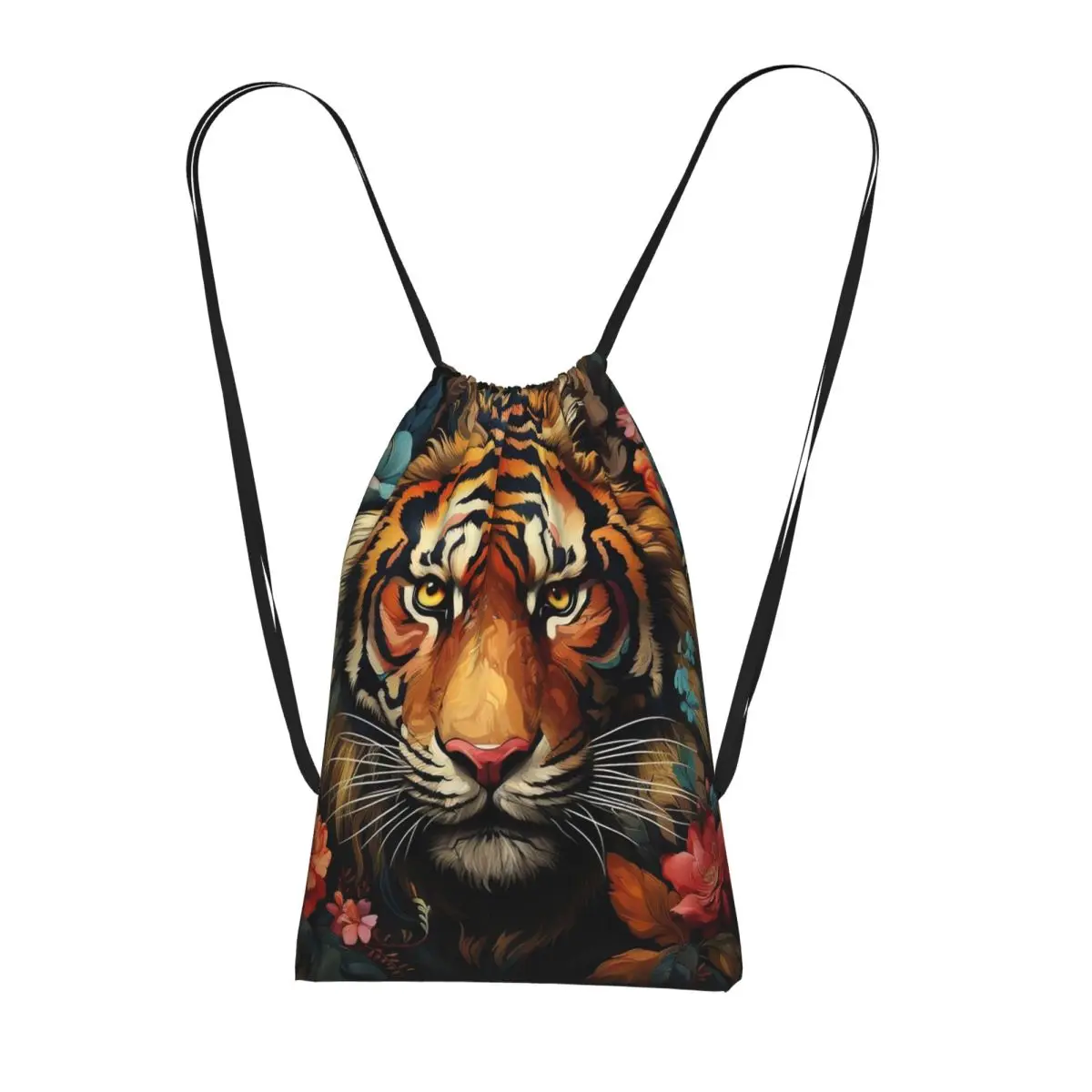 A Tiger Surrounded By Vibrant Flowers Backpacks Multi-function Drawstring Bags Storage Bag Book Bags for Man Woman School
