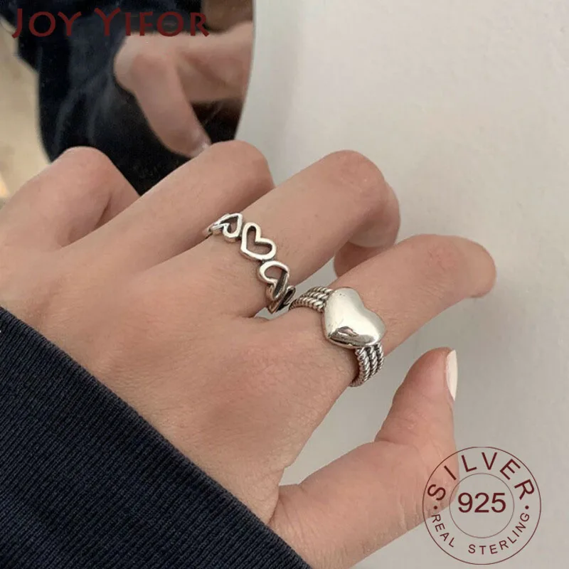 

925 Sterling Silver LOVE Heart Rings for Women Couples New Fashion Vintage Punk Hollow Geometric Party Jewelry Gifts