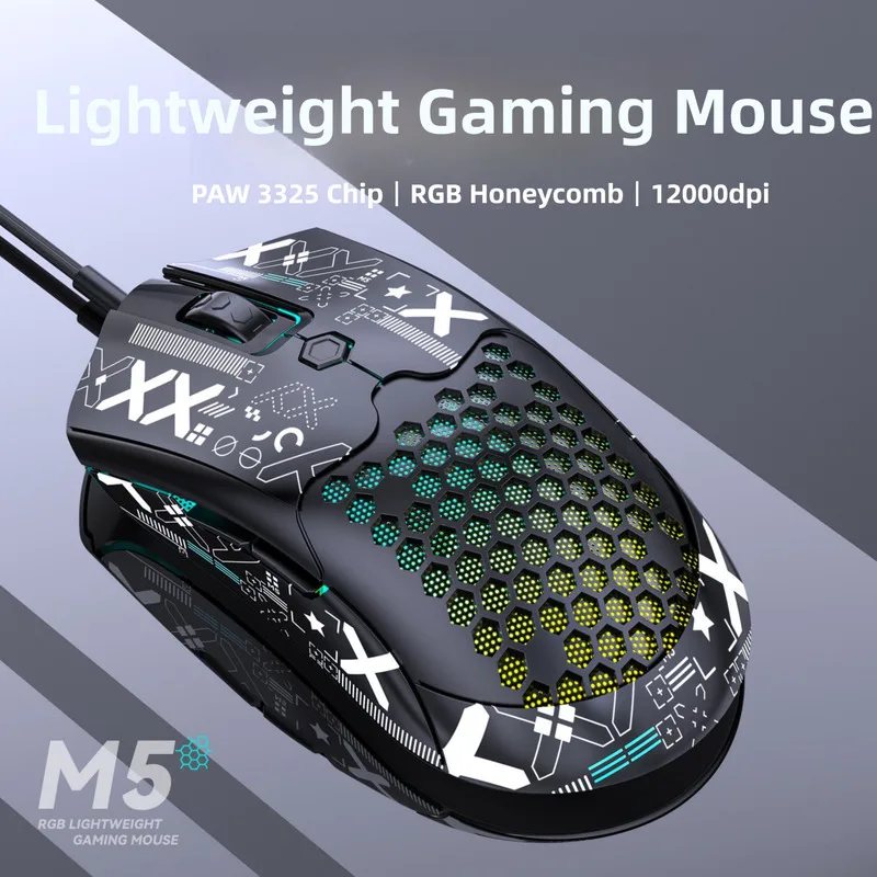 69g Lightweight Wired Gaming Macro Programming Mouse RGB Luminous PAW3325 12000DPI Computer USB Ergonomic Office Esports Mice