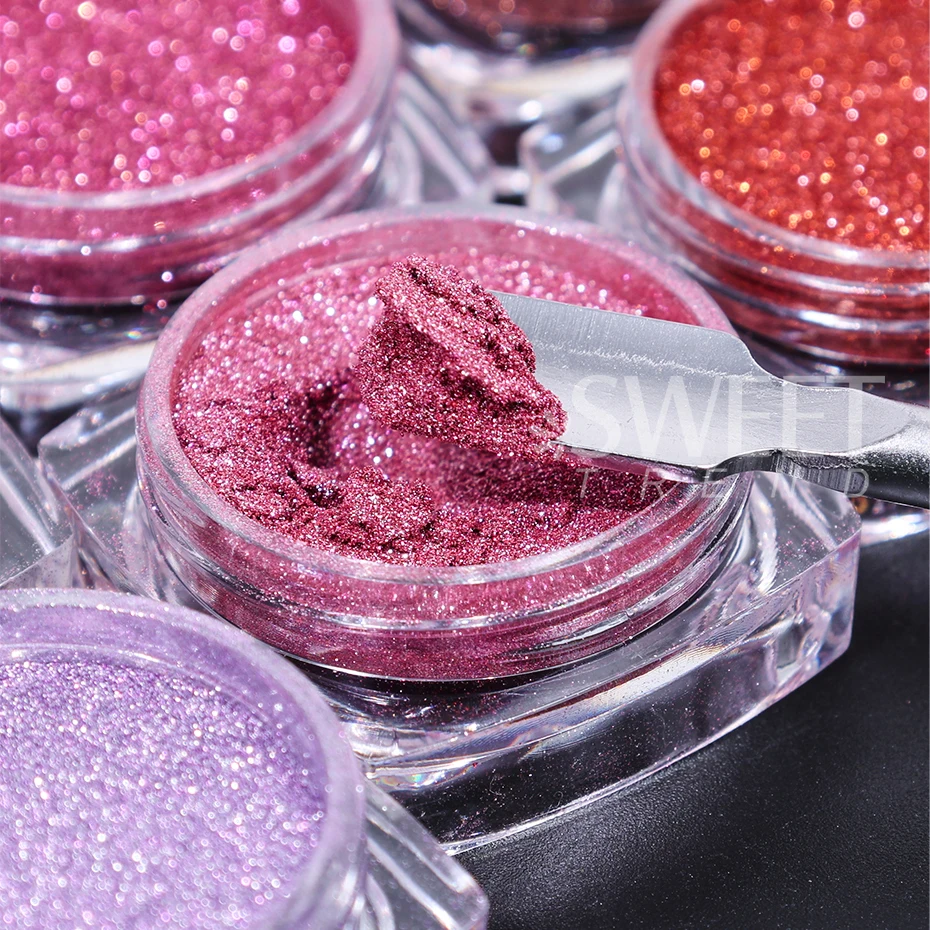 6pcs Nail Mirror Glitter Powder Colorful Dust Metal Effect Nail Glitter UV Gel Polish Chrome Flakes Dust DIY Manicure Decoration