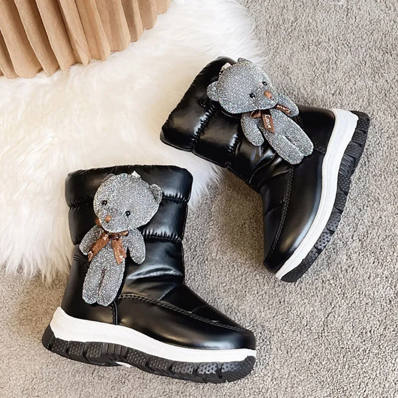 Winter Girls Fashion Snow Boots Rabbit Kids Warm Plush Booties Flats Non-slip Waterproof 0829-1