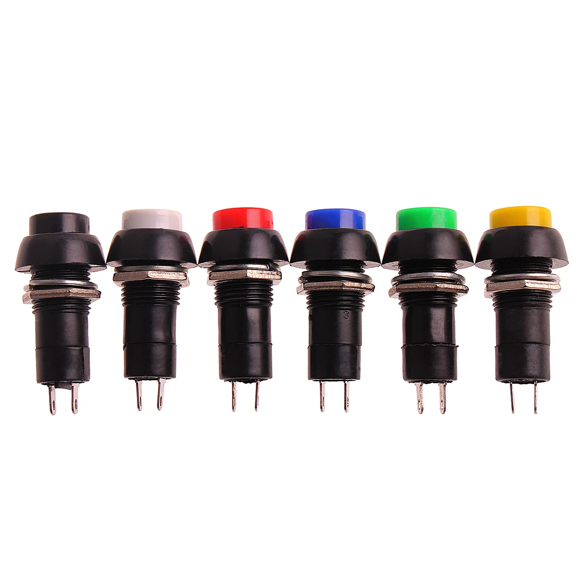 6Pcs Self-lock/Self-Recovery Pushbutton Switches 12mm OFF-ON Plastic Push Button Switch momentary 3A 250V AC 2PIN 6Color Mixing