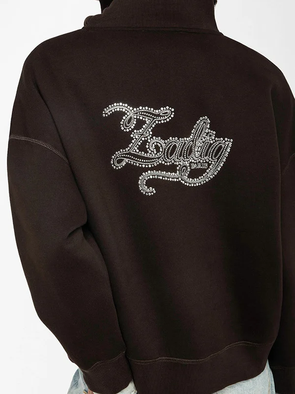 Autumn Winter Embroidered Letter Fce Ladies Hoodie Zipper Collar Long Sve Cotton Casual Comfortable Women's Sweatirt