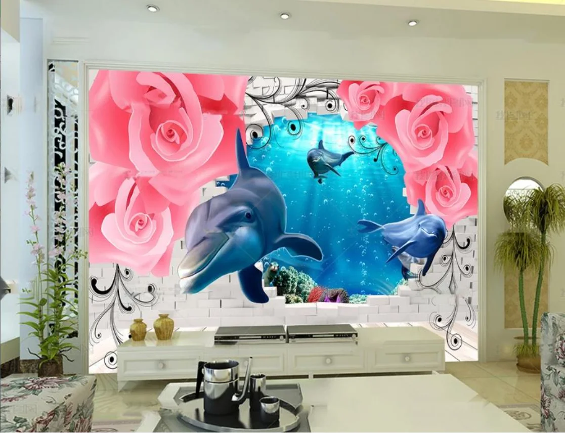 Custom Shoal of marine fish living room Self-adhesive mural  background wall of children's room papel de parede 3d  wallpaper
