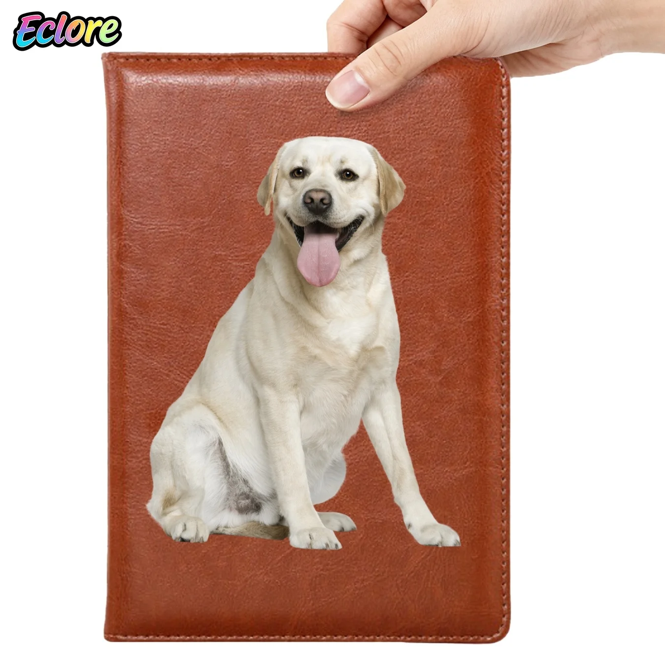 Sitting Labrador Yellow Dog PU Leather Notebook with Personalized Pattern Soft Cover Bookmark for Student Diary Office Gift