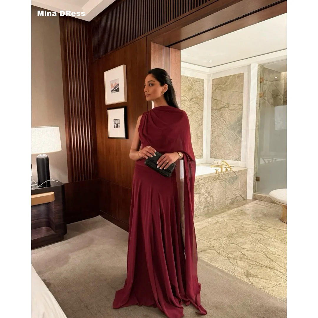 

Mina Customized Wine Red Formal & Evening Gowns Shawl Round Neck Luxurious Evening Dresses for Special Occasions Sleeveless