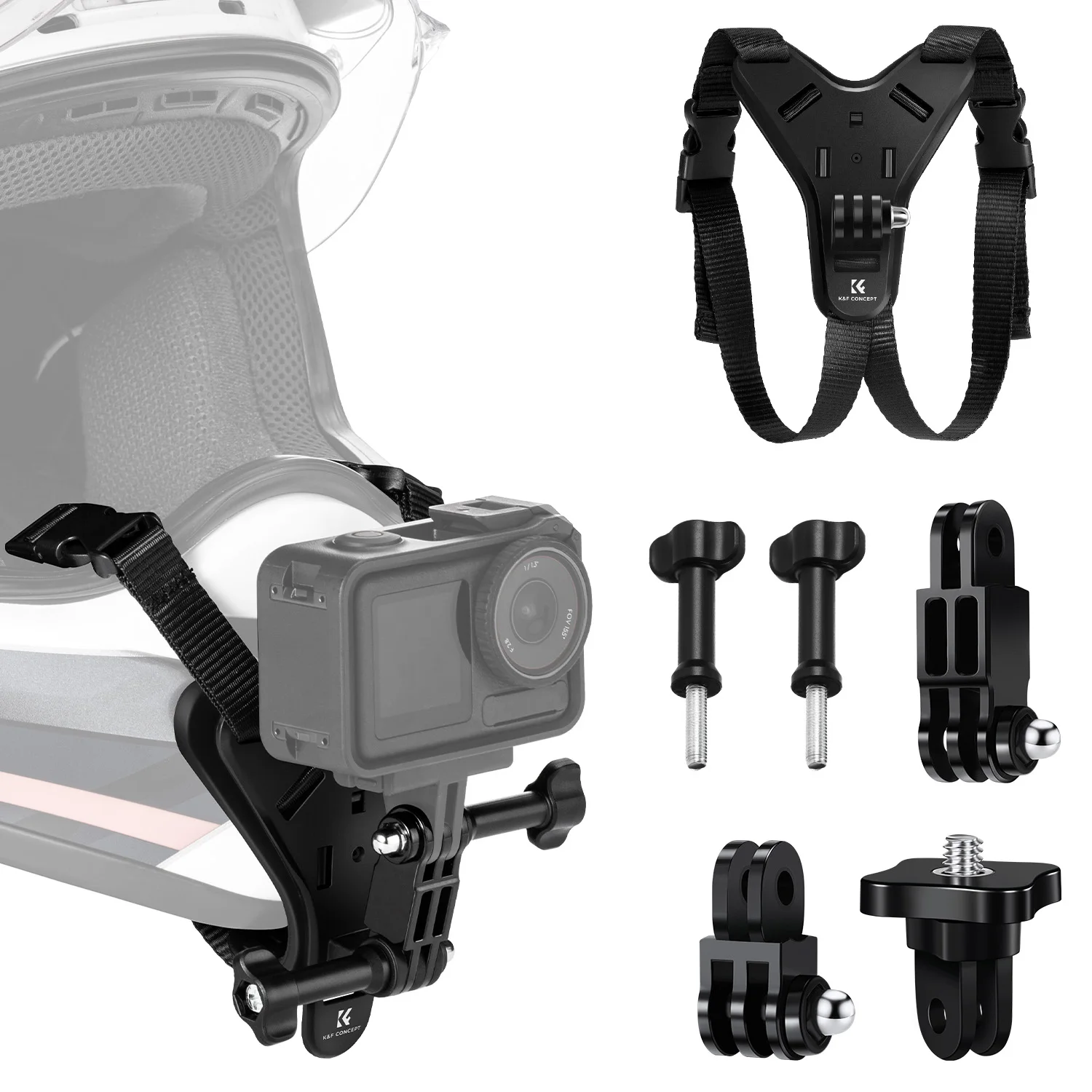 K&F CONCEPT Verbeterde kinriembeugel voor actiecamera’s GoPro Hero DJI Osmo Action Insta360 voor motorfiets en crossmotor