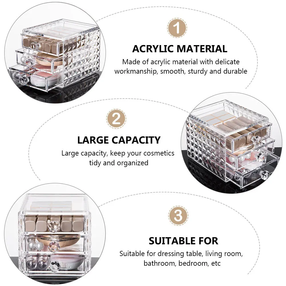 

Clear Acrylic Makeup Organizer Large Capacity Storage Drawer Desktop Box For Brushes Lipstick Eyebrow Pencil