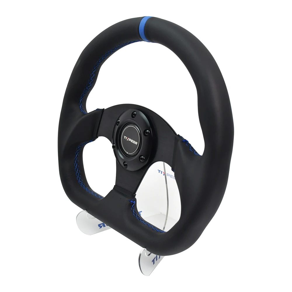 

TIYPEOR 320mm Classic Steering Wheel Flat Leather Blue Interface Drift Simulation Sports Steering Wheel With 5mm Bracket