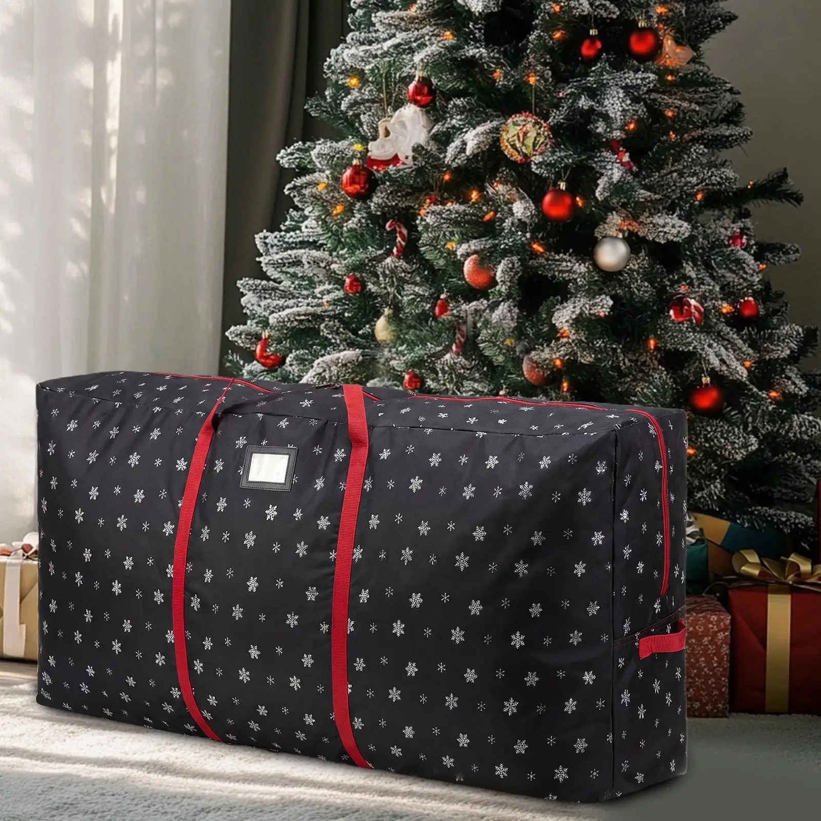 Christmas Tree Box Large Reinforced Handles Snowflake Moving Tote Zipper Christmas Tree Storage Bin For Home Living Room