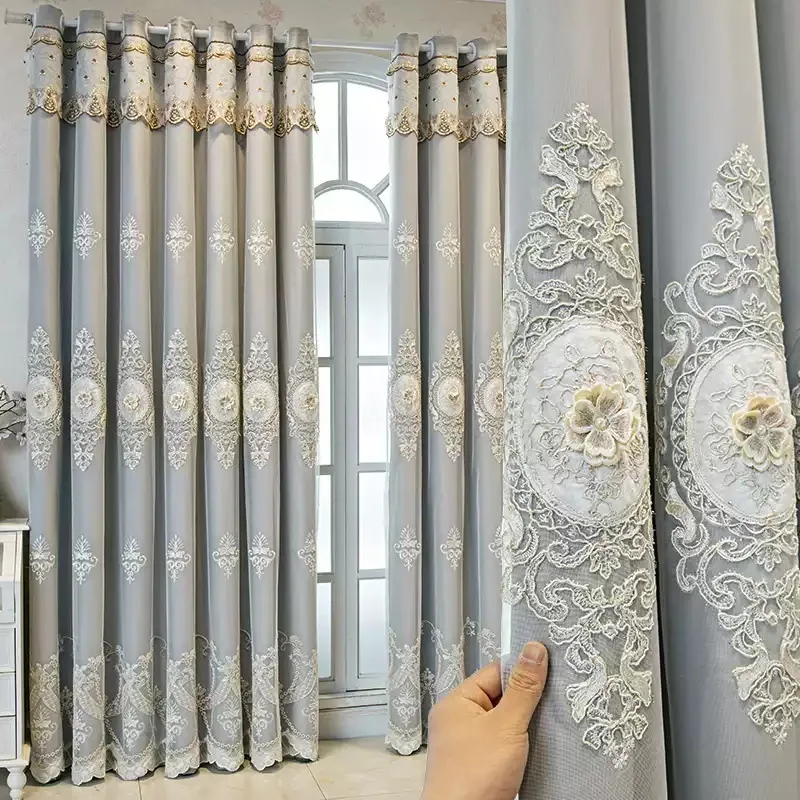 

ordic Modern Simplicity Curtains for Living Room Bedroom Dining Room Full blackout curtain Embossed embroidered curtain