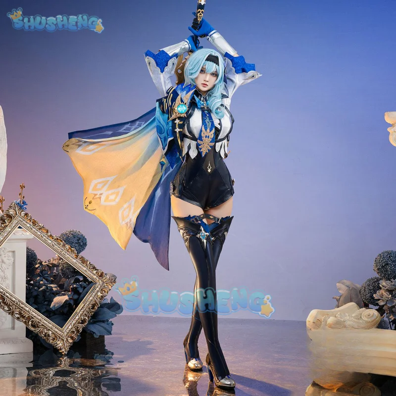 Game Genshin Impact Eula Cosplay Costume Shawl, socks, gloves, props, accessories Halloween party gorgeous sexy dress Woman set