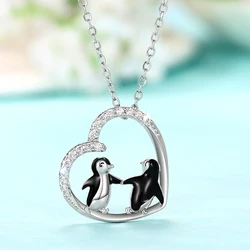 Huitan Cute Penguin Pendant Necklace for Women Delicate Birthday Day Gift Love Necklace Wedding Party Statement Jewelry Dropship