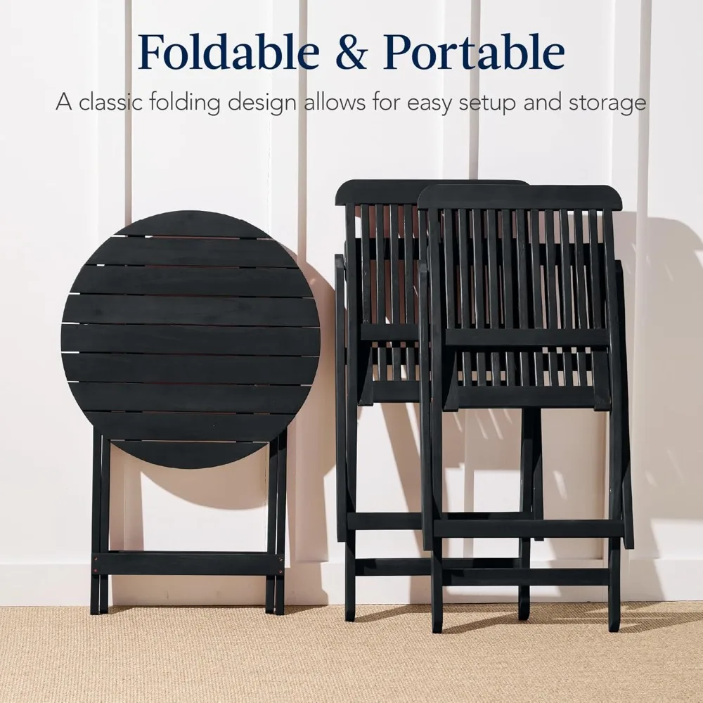 3-delige bistroset van acaciahout, opklapbaar terrasmeubilair voor achtertuin, balkon, terras met 2 stoelen, ronde koff