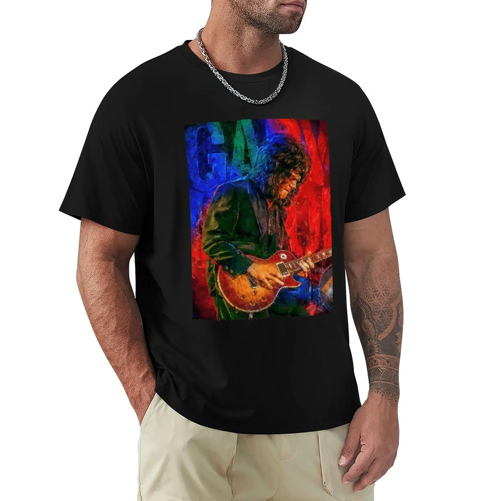 Gary moore tribute portrait T-Shirt Fashion Print Casual Short Sleeve