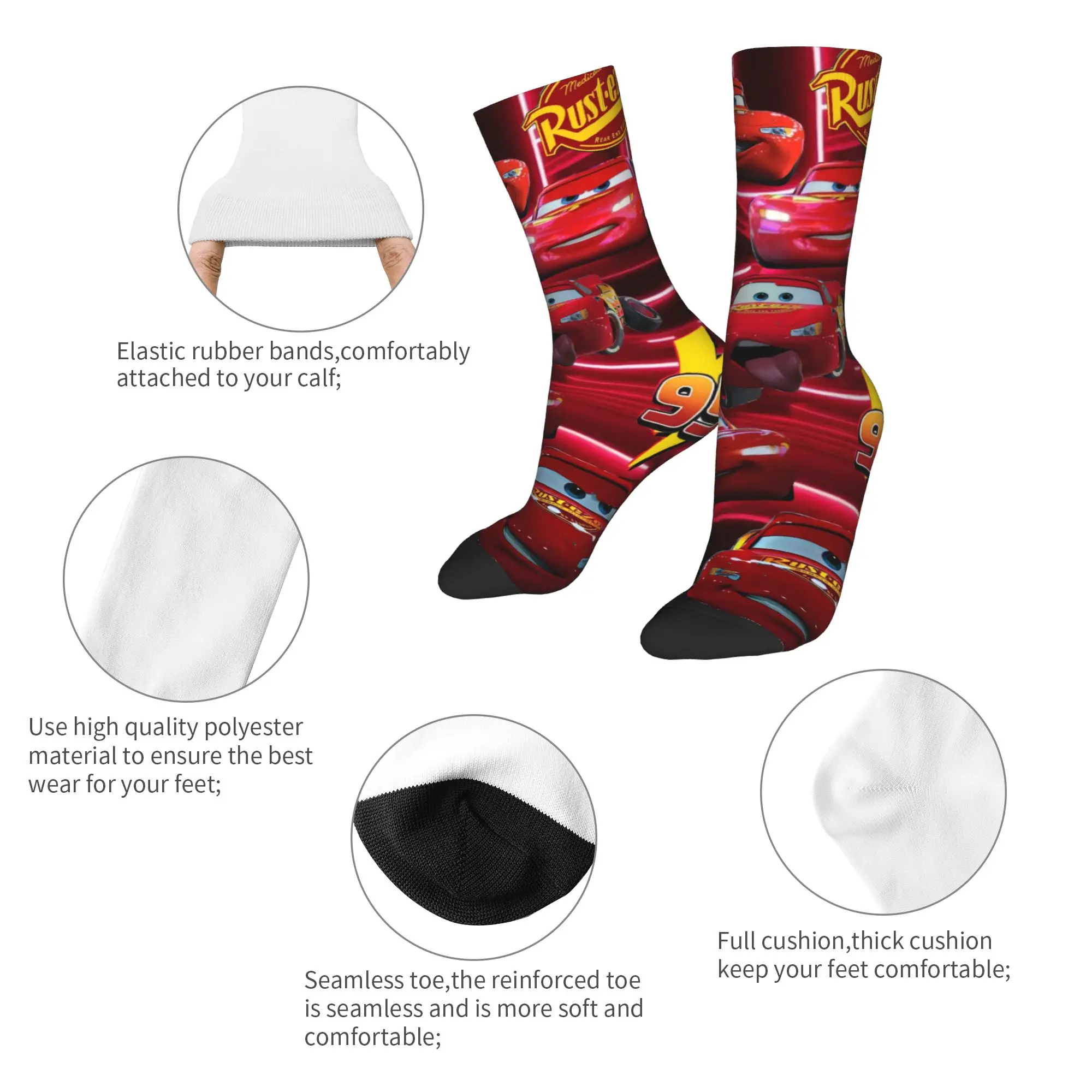Cars Lightning McQueen Collection Stockings  Vintage Socks Men Comfortable Socks Autumn Running Design Non-Slip Socks Gift
