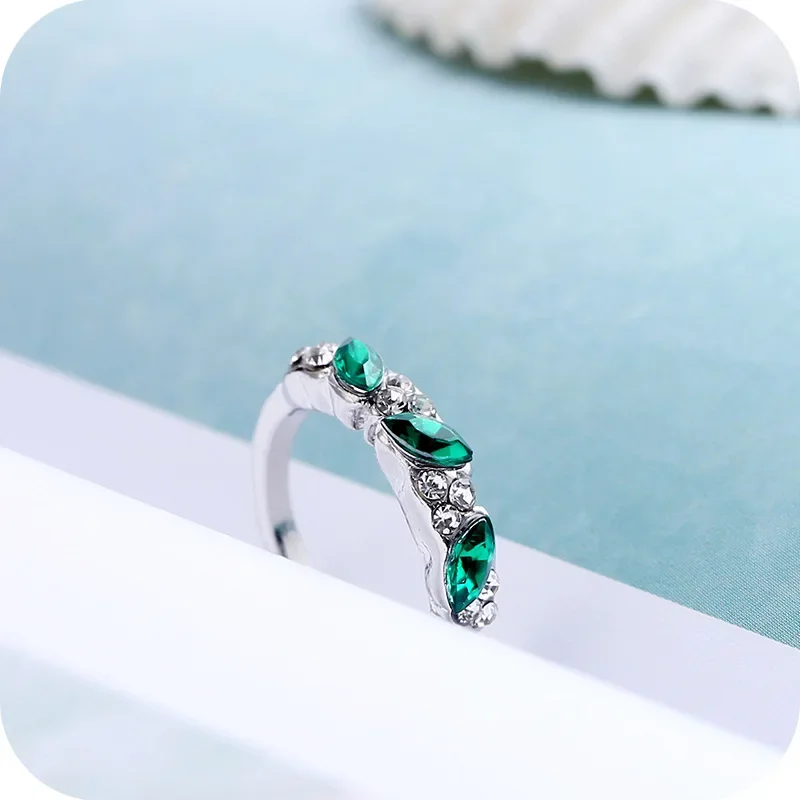 кольцо 반지 Fashion Sweet Shiny Green Rhinestone Ring Index Finger Tail Ring Decoration Wedding Jewelry Birthday Gift For Women