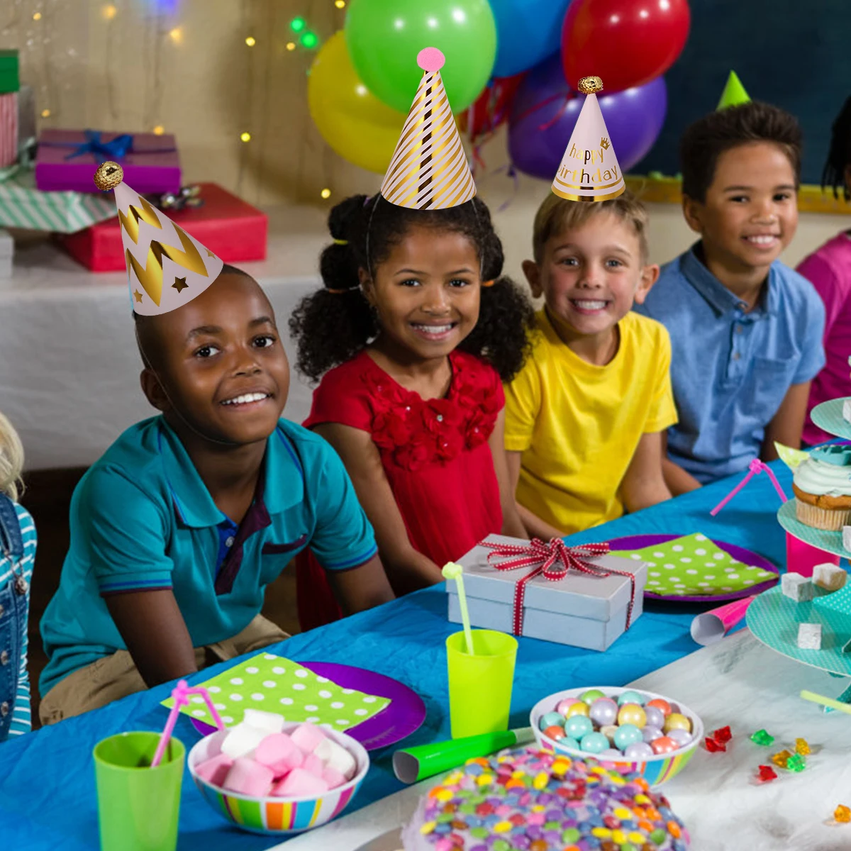 

6pcs Birthday Party Hats Sequins Ball Triangle Adorable Paper Diy Hat Decorations For Costume Party Shower