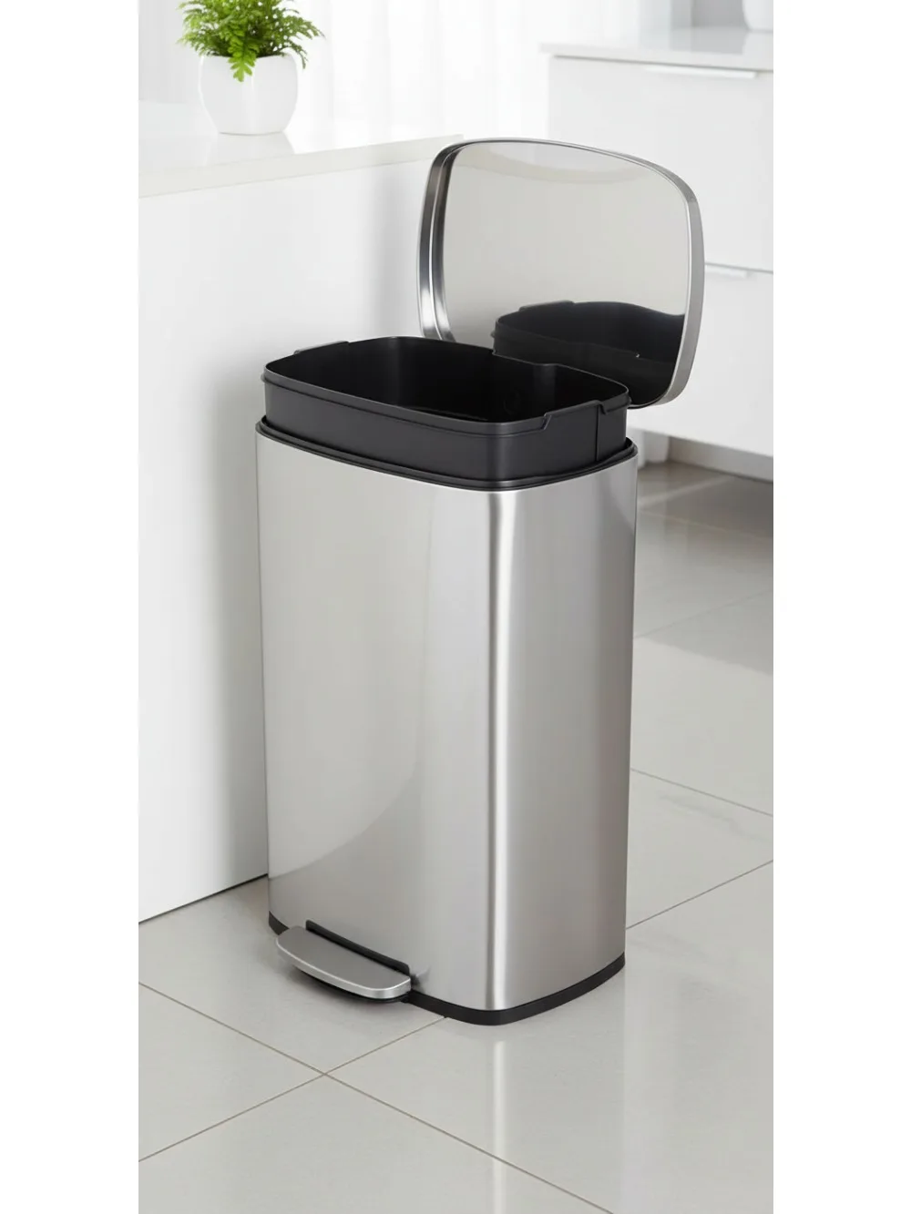 

30L Stainless Steel Kitchen Trash Can with Soft Close Lid, Step Pedal & Removable Bucket for Home Office