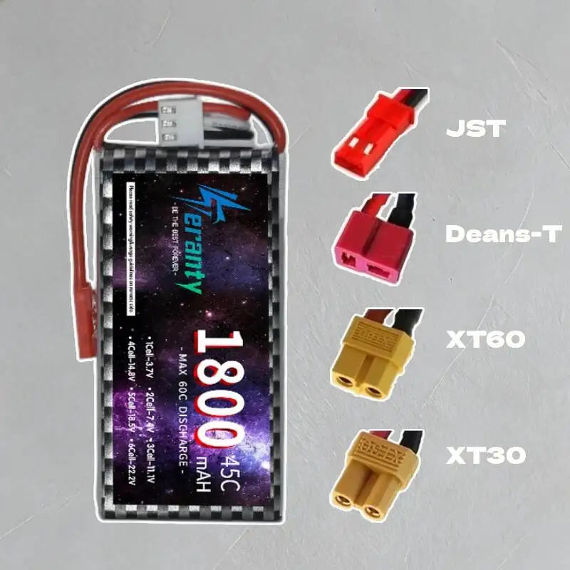 TERANTY 2S 3S 4S 1800mAh Lipo Battery 45C for RC Car Boat Quadcopter Drone Truck Lightweight 7.4V 11.1V 14.8V