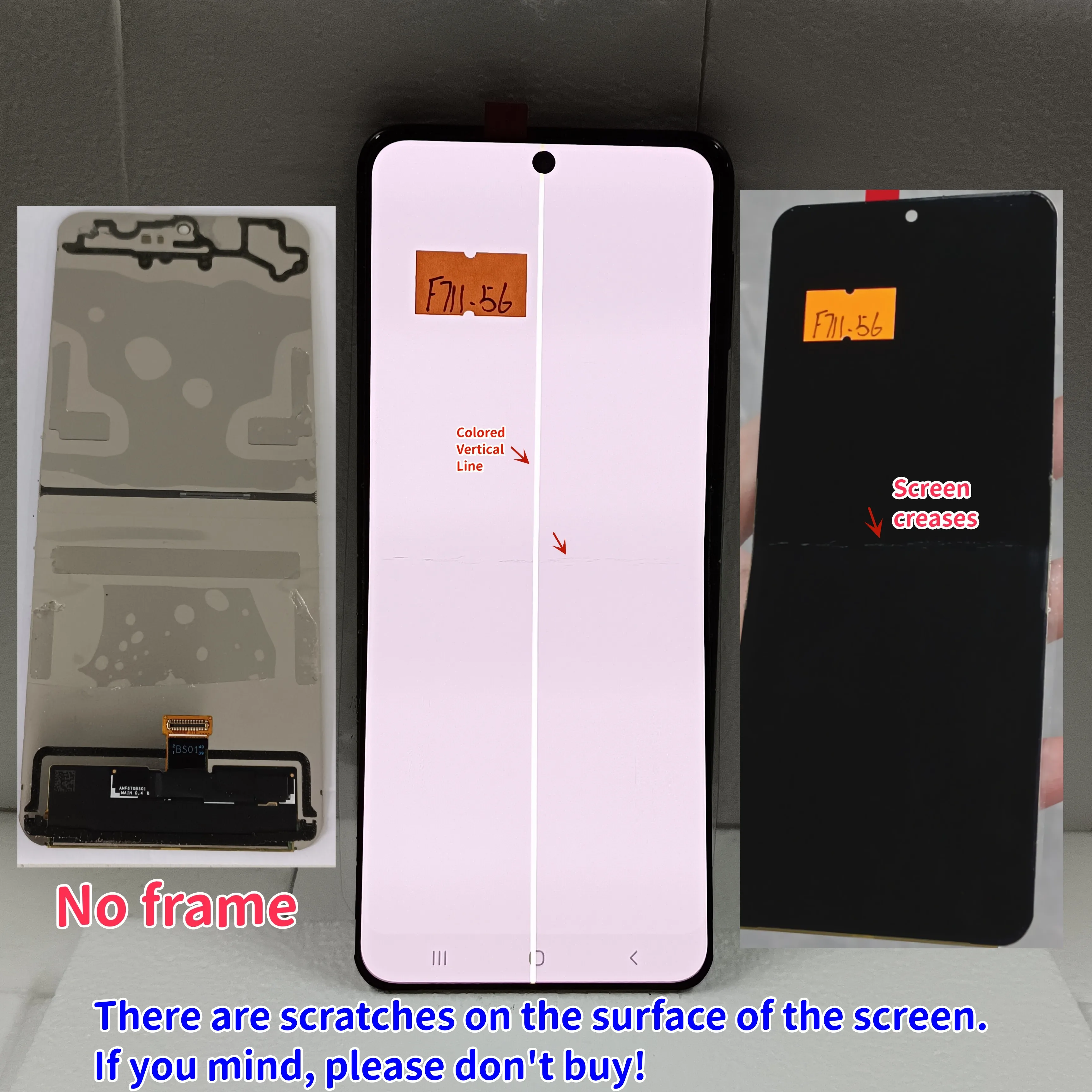 Super AMOLED Screen For Samsung Z Flip3 Display LCD SM-F711U F711B F711 With Defect Display Touch Screen Assembly