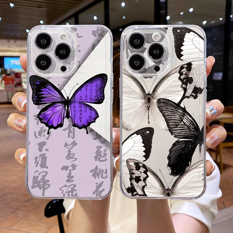 

Прозрачный чехол для телефона с каллиграфией бабочки для iPhone 16, 15, 11, 12, 14, 13 Pro Max Mini X XSMax XR 7, 8 Plus SE4 16e, силиконовые чехлы