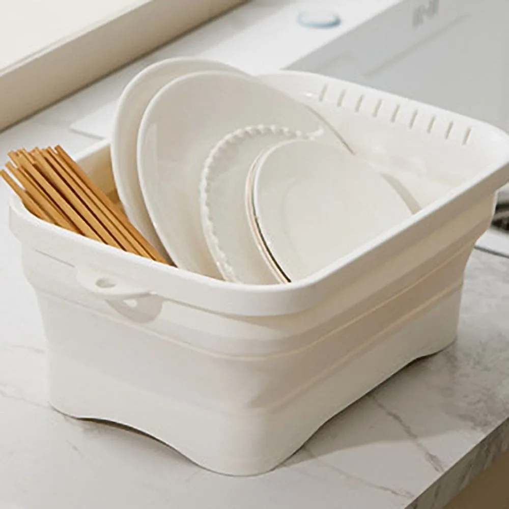 

Kitchen Storage Tray Foldable Vegetable Washing Basin Silicone Space Saving Dishpan Hangable Vegetable Sink Tub Fruit