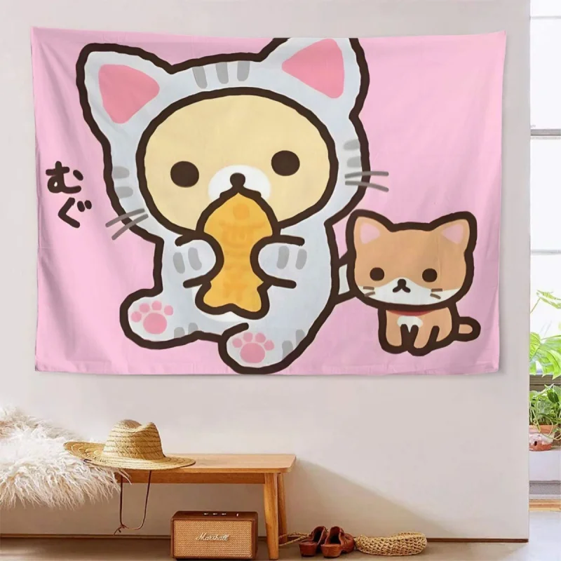 VIKAMA Rilakkuma Katzen-Outfit Wandteppich Japanischer Niedlicher Cartoon-Wandbehang für Schlafzimmer, Wohnheim, Mietwohnung, Renovierung, Hintergrund-Dekoration