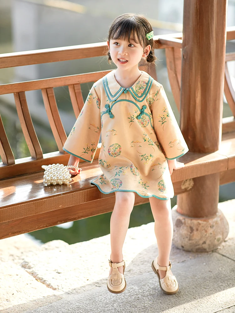 子供の伝統的な中国のチャイナドレス漢服長袖女の赤ちゃんパフォーマンス衣装古代スタイルの服幼児子供服