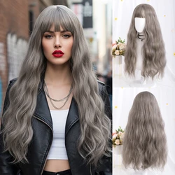 VICWIG-Peruca de cabelo sintético encaracolado longo com Franja para mulheres, Cosplay, cinza, roxo, preto natural, cor fina da videira