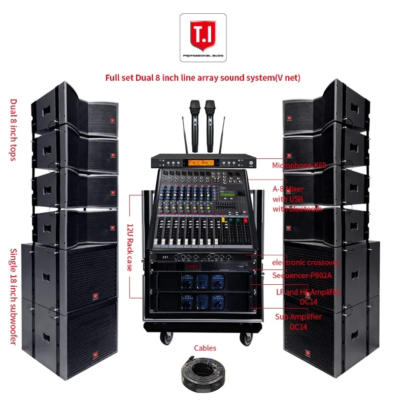 Dual 8 Inch Two-Way Passive Line Array Speaker, Professional Audio Equipment for Church and Religious Activities