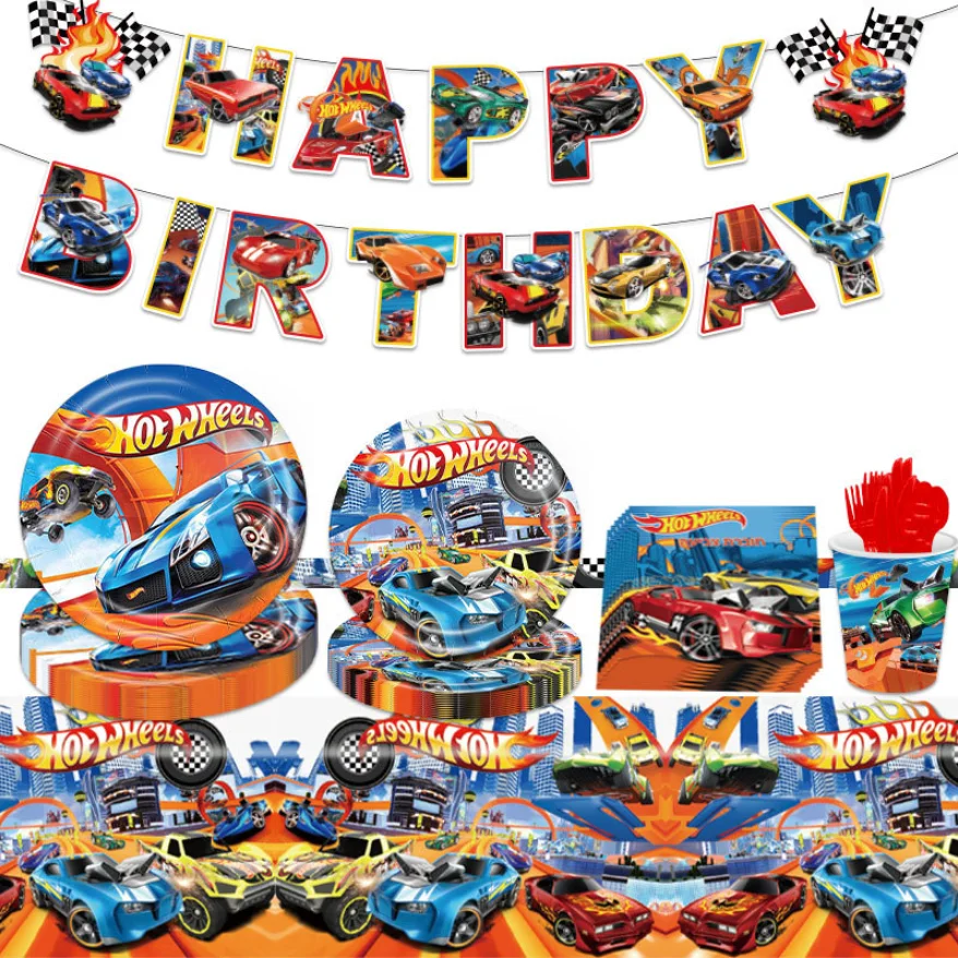 Hot Wheels Party Paper Tableware Balloons Kit Cup Plates Tablecloth Background Birthday Party Decor Baby Shower Party Supplies