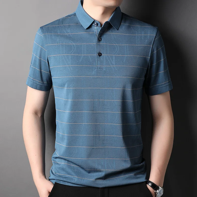 

2022 Jacquard Summer Men's Polo Shirts Luxury Mulberry Silk Short Sleeve Business Casual Male T-shirts Simple Golf Man Tees