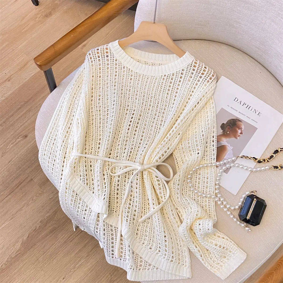 Summer New Lazy Style Round Neck Irregular Hook Flower Hollow Out Knitted Sweater for Women\'s Loose Air Conditioned Shirt Top