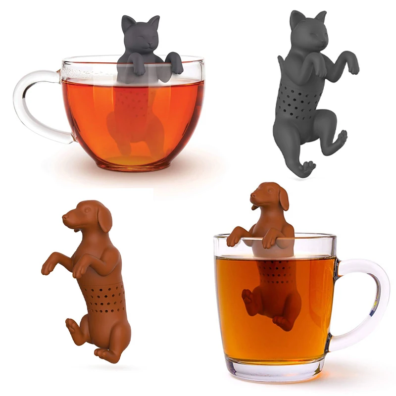 Cat Dog Silicone Tea Infuser Filter Reusable Cartoon Animal Tea Bag Coffee Leak Kitchen Teabag Herbal Spice Diffuser Strainer