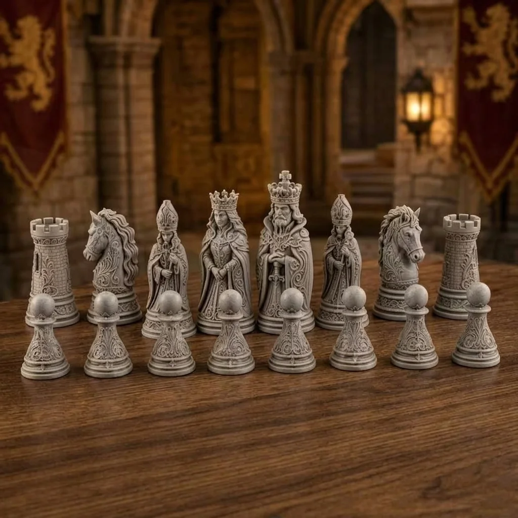 16 Pcs Carved Chess Set Baroque Series Fine Desktop Decoration Accessories