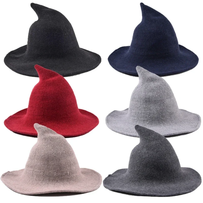 Vintage Halloween Witch Hat Woolen Long Point Hat for Women Halloween Party Hat Magical Hat Festival Party Cosplay Decoration