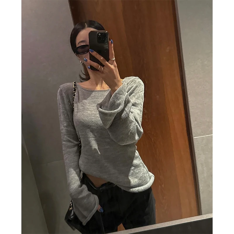 سترة نسائية مفرغة من MEXZT Y2K ملابس خروج مثيرة بدون ظهر وأربطة بلوفرات محبوكة Gyaru ملابس تريكو خريف الجرونج الكورية