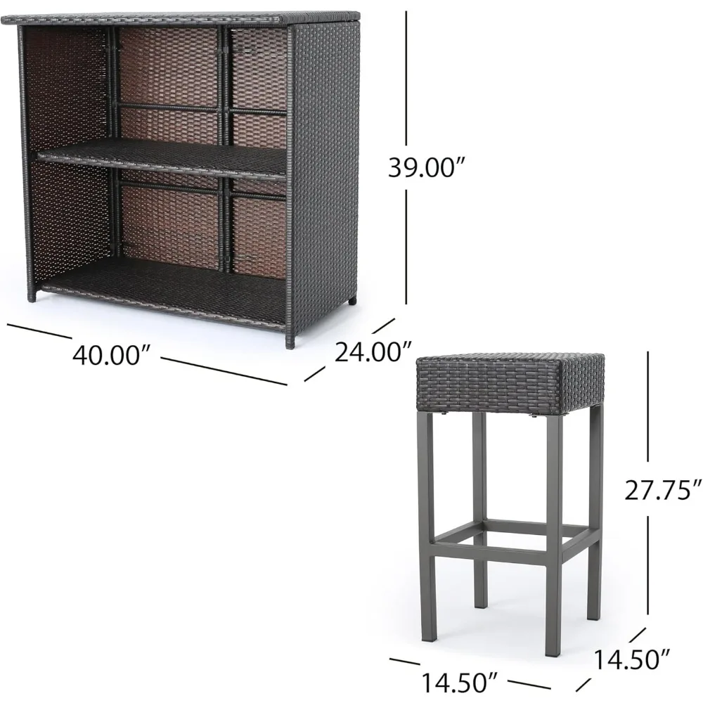 Set da isola per bar in vimini da esterno Toronto da 3 pezzi