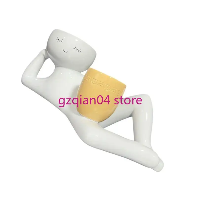 

N7MD Relaxing Person Holding Pot Planter Body Vase Decors Resin Funny Succulents
