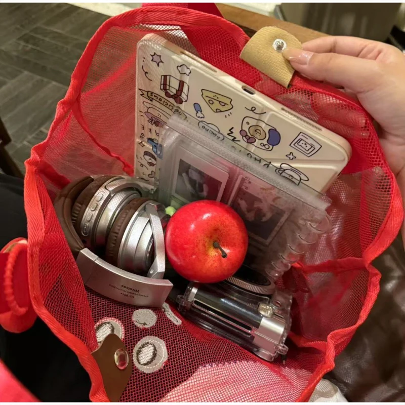 Cute Apple Shape Mesh Tote Beach Bag Portable Multifunctional Storage Bathroom Shower Draining Quick Dry Transparent Handbag view 6