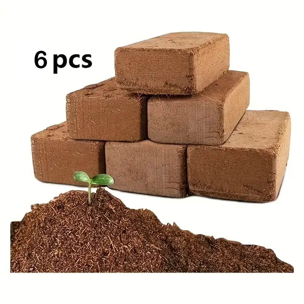 Ladrillo de coco para plantas, musgo de turba 100% orgánico de primera calidad, cáscara de coco de fibra para plantar y jardinería, 6 uds.