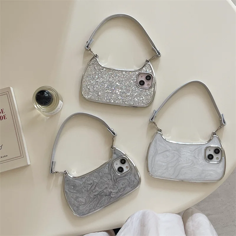 Koreanische Glitter Tropfen Kleber Überzug Telefon Fall Für iPhone 17 Air 16 15 14 13 12 Handtasche Lederband stoßfest Schutzhülle