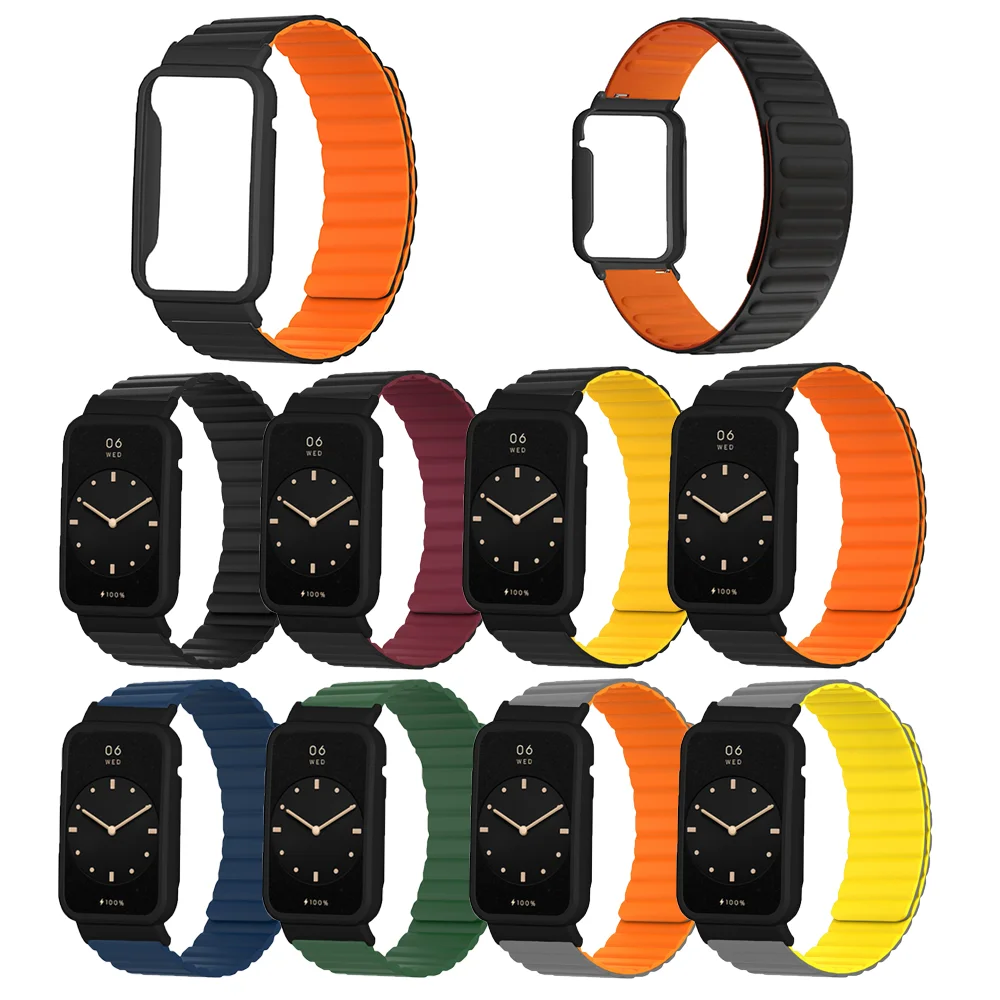 Strap for Xiaomi Mi Band 7 Pro Double Sided Magnetic Soft Silicone Belt Metal Case Wristband Xiaomi Miband 7pro Watch Bracelet