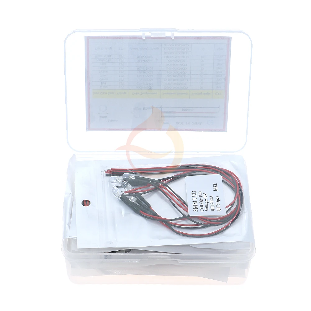 10color x 5pcs 5mm 3V 5V 12V With wire led Diode Assorted kit Various LEDs with wires