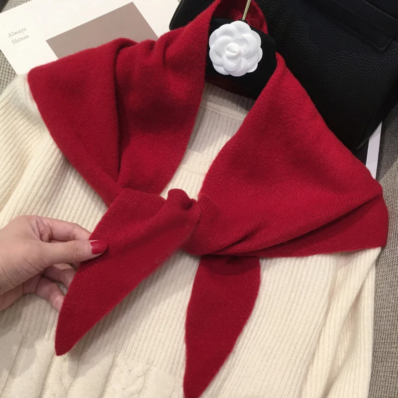 

Британский корейский вязаный треугольный шарф, женский платок-бандана, вязаная шаль, шарф, многофункциональный теплый однотонный шарф-пончо