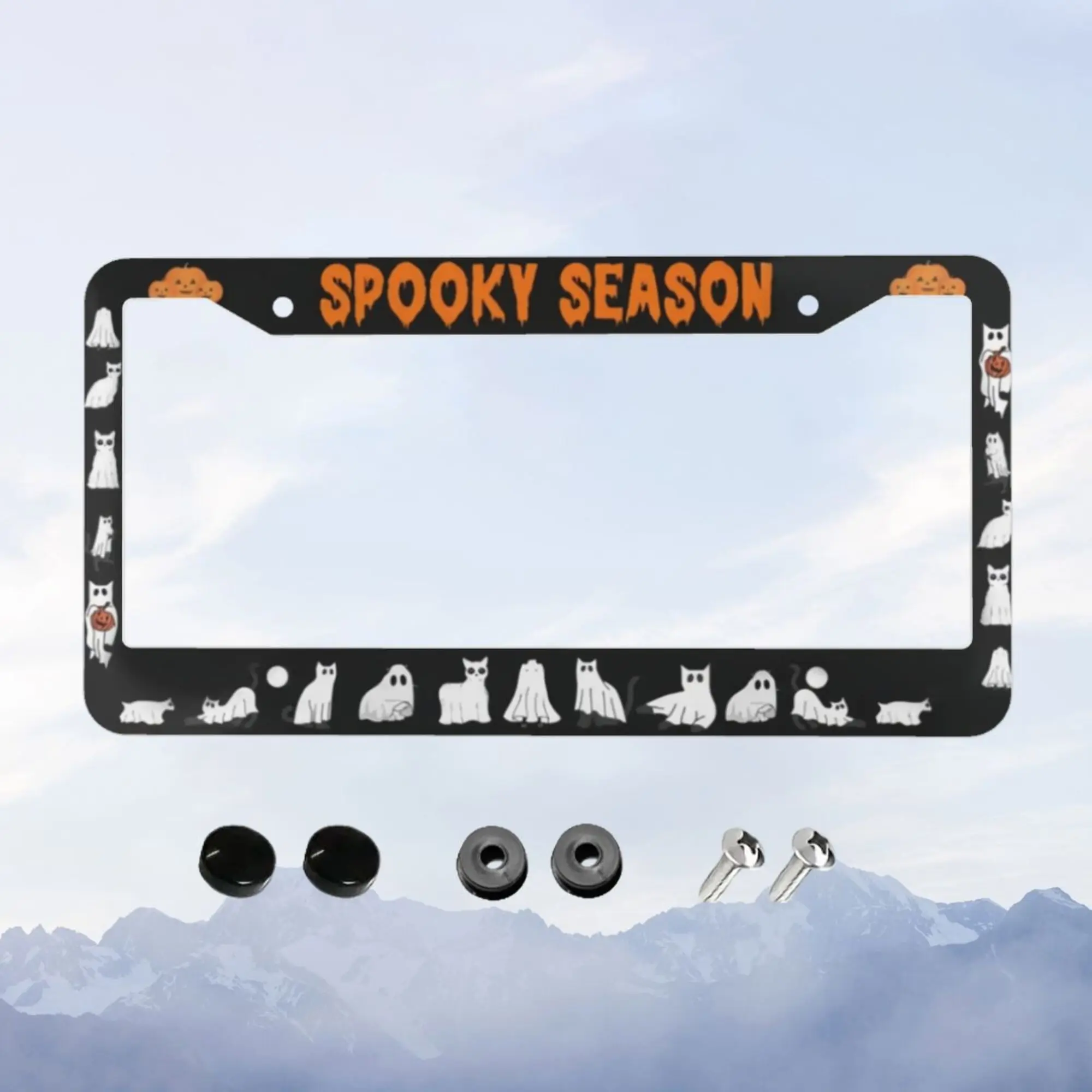

1pc Aluminum License Plate Frame, Custom Halloween Ghost Cat,Custom Name,car frame,Halloween decor, Halloween Personalized, cats